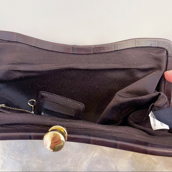 Brown Genuine Leather Croc Emboss Design Hand Held Clutch Chic Classic - Picture 11 of 15